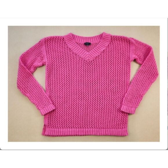 Talbots Mesh Sweater Small PETITE Hot Pink Pullover Beachy Sheer Crochet Cover - Picture 10 of 10